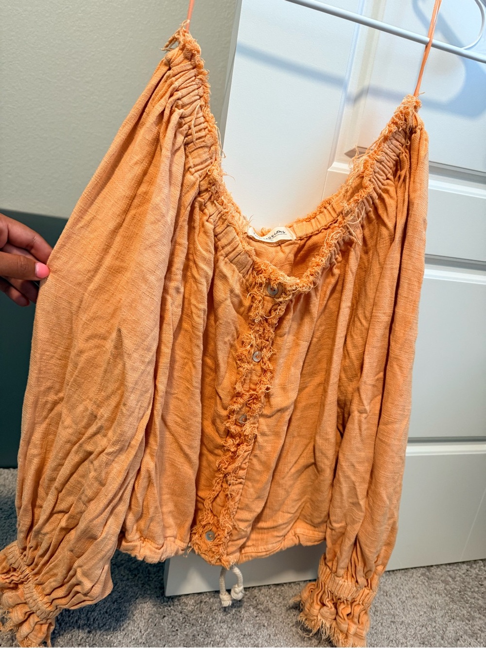 Impressions Coral-Orange Off the Shoulder Peasant Blouse